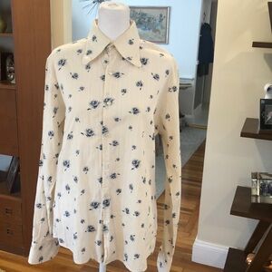 Ben Sherman Vintage cotton button down.  White with blue roses.  Size M